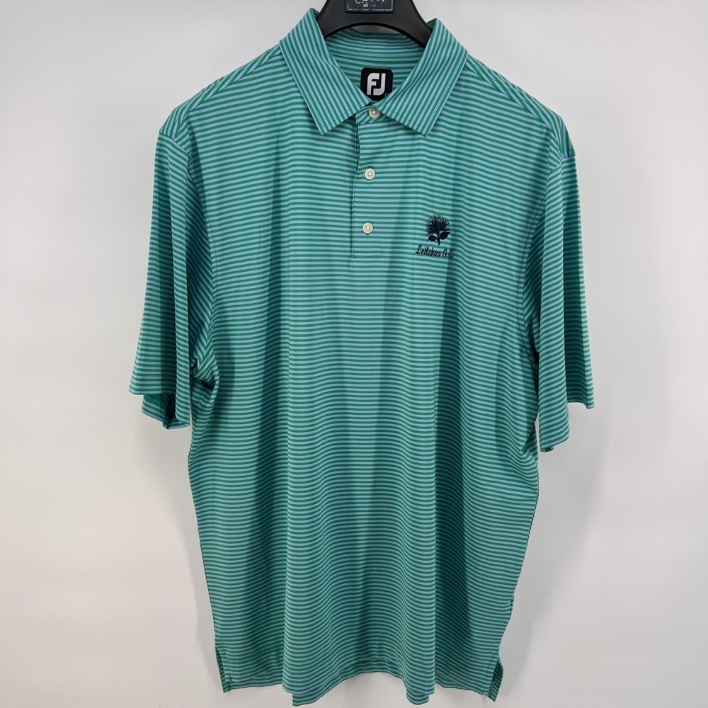 Footjoy FJ Mens XL Green Stripe Golf Polo Shirt Leilehua Golf Course Embroidered